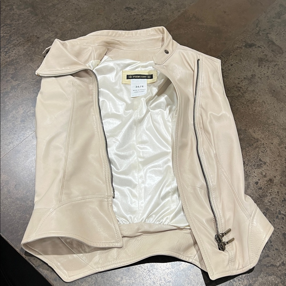 Plein Sud Creamy Leather Zippered Sleeveless Top 36/4 - Picture 6 of 8